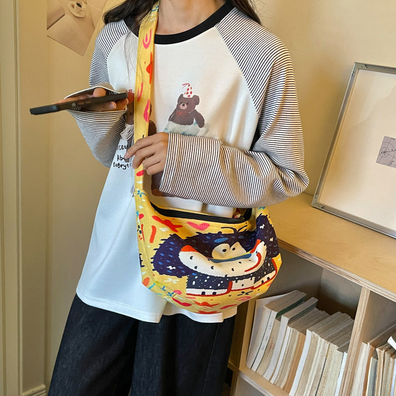 Cartoon Dumpling Shape Shoulder Bag For Women In Polyester With Single Shoulder Strap, Perfect For Spring