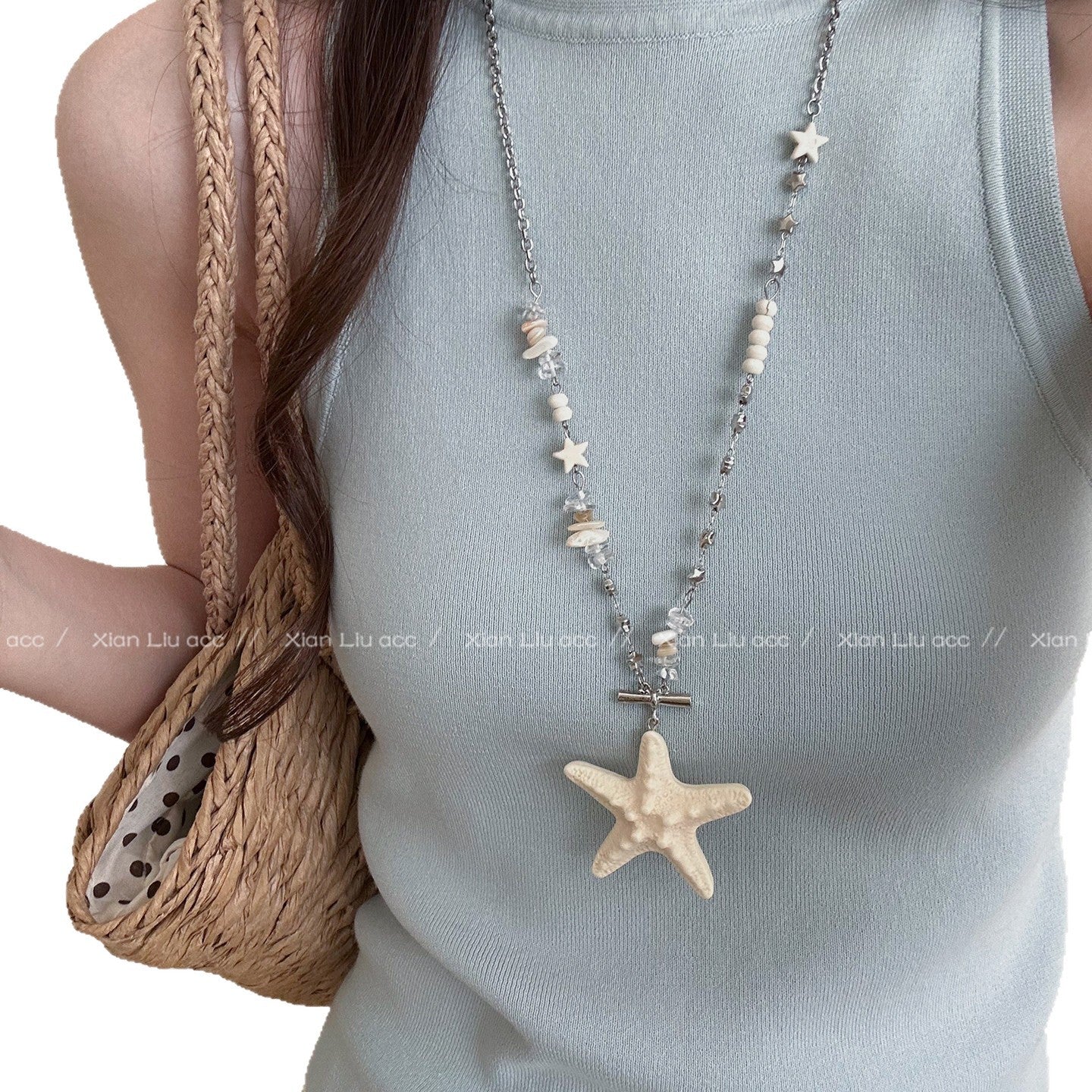 Ocean Marine Style Yellow Braid Alloy Necklace With Resin Pendant For Women