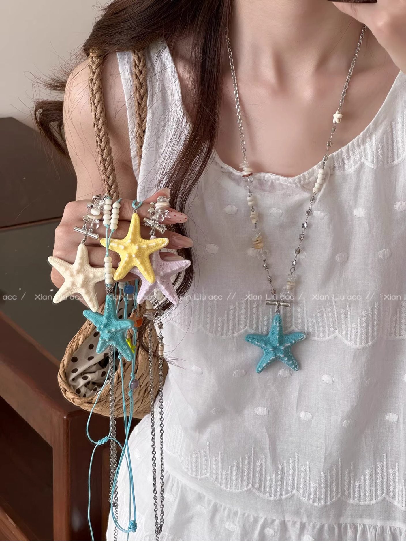 Ocean Marine Style Yellow Braid Alloy Necklace With Resin Pendant For Women