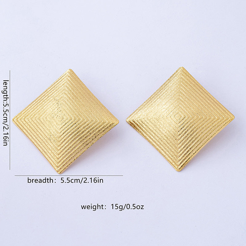 Exaggerated Geometric Alloy Earrings For Women With 304 Stainless Steel Studs And Electroplated Gold Plating