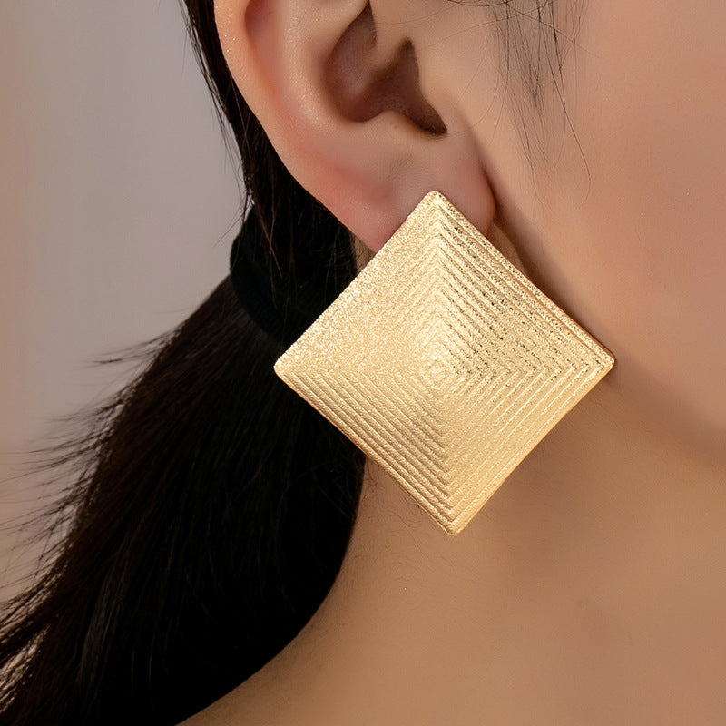 Exaggerated Geometric Alloy Earrings For Women With 304 Stainless Steel Studs And Electroplated Gold Plating