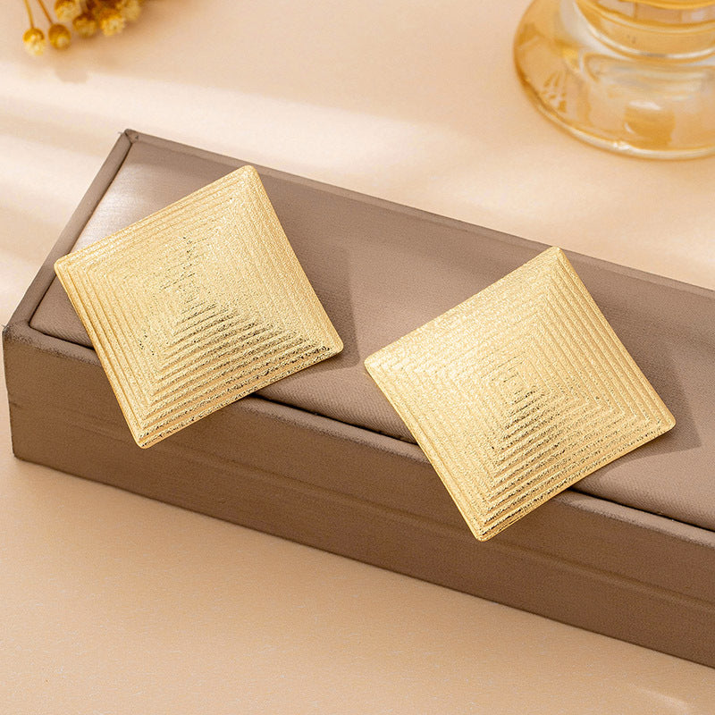 Exaggerated Geometric Alloy Earrings For Women With 304 Stainless Steel Studs And Electroplated Gold Plating