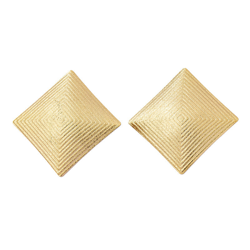 Exaggerated Geometric Alloy Earrings For Women With 304 Stainless Steel Studs And Electroplated Gold Plating