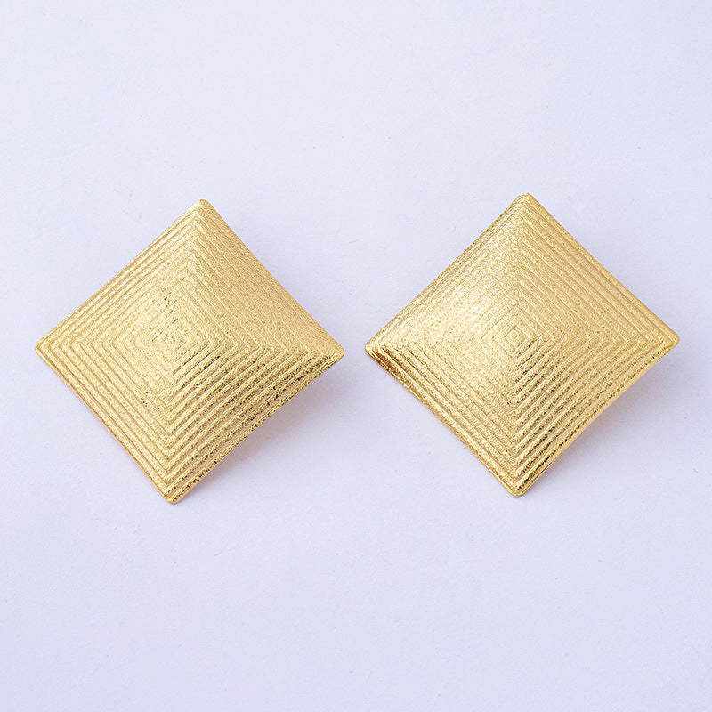 Exaggerated Geometric Alloy Earrings For Women With 304 Stainless Steel Studs And Electroplated Gold Plating