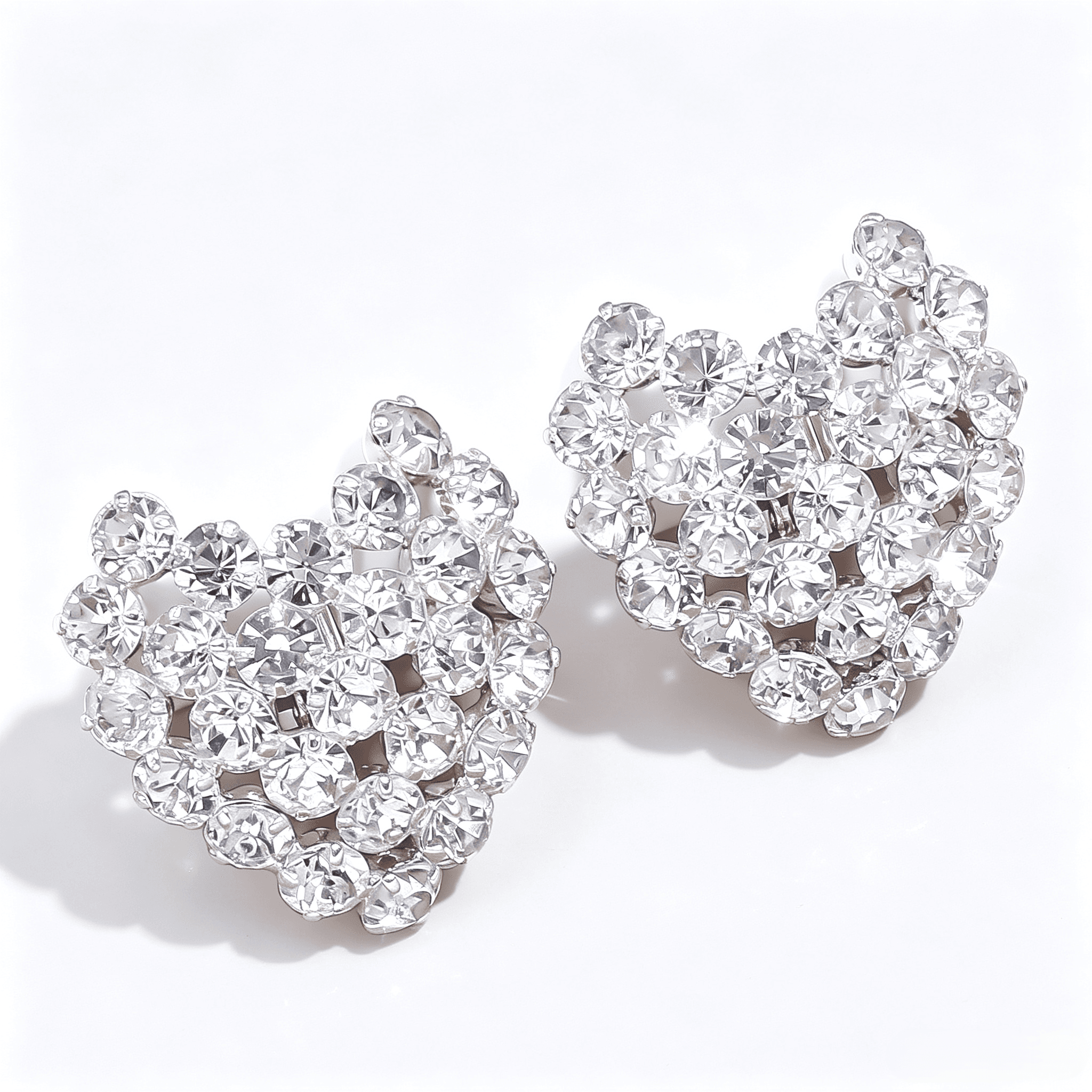 Luxurious Geometric Clip Earrings For Women In Silver Plated Alloy With Rhinestone Pave Inlay