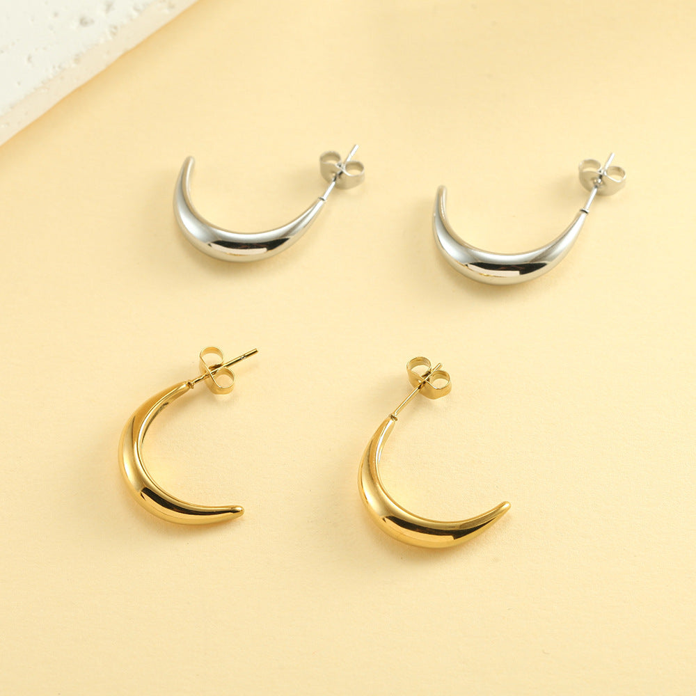 C Shape Earrings For Women In Steel Color, Made With 18K Real Gold Plated And 304 Stainless Steel Ear Pins