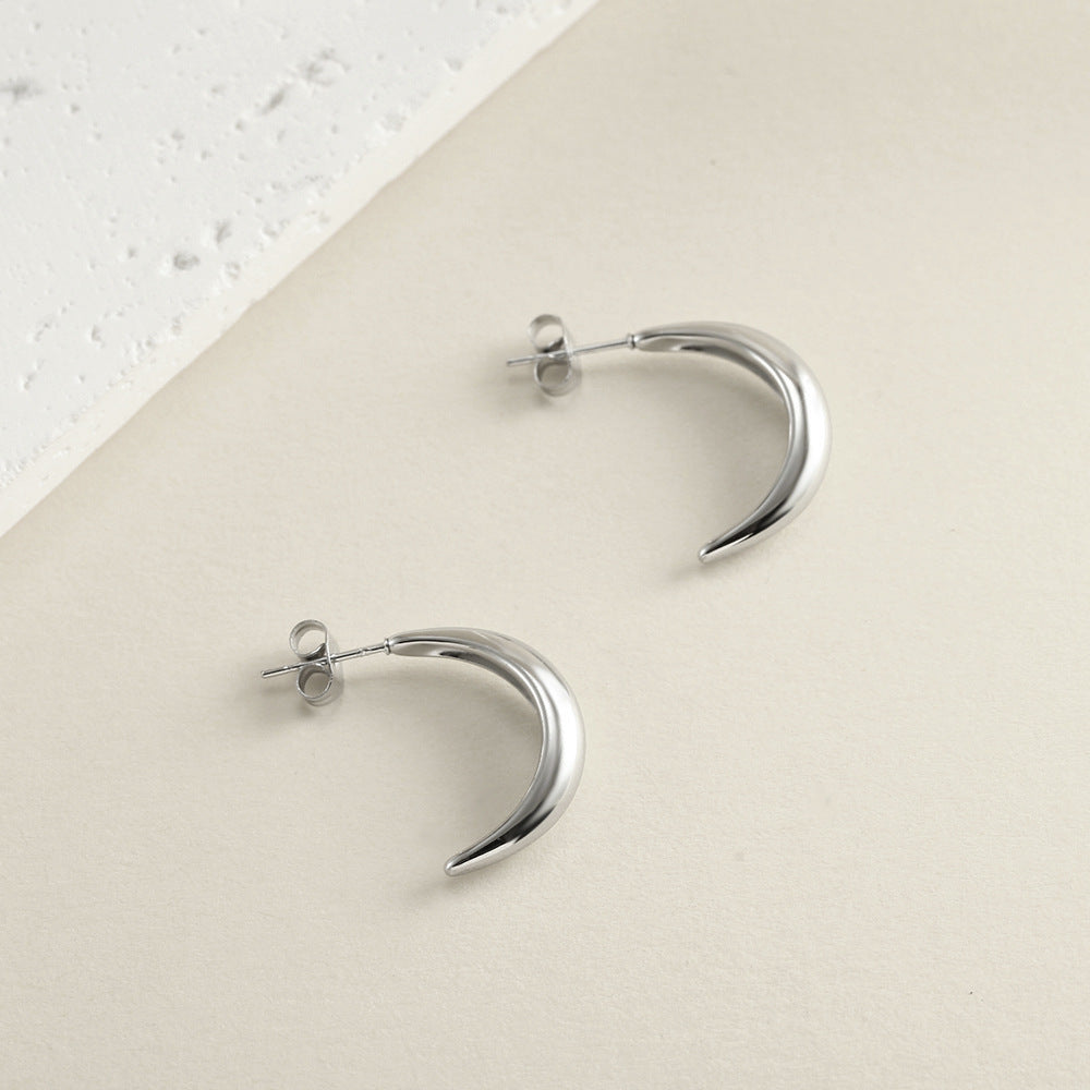 C Shape Earrings For Women In Steel Color, Made With 18K Real Gold Plated And 304 Stainless Steel Ear Pins