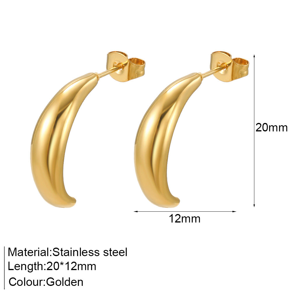 C Shape Earrings For Women In Steel Color, Made With 18K Real Gold Plated And 304 Stainless Steel Ear Pins