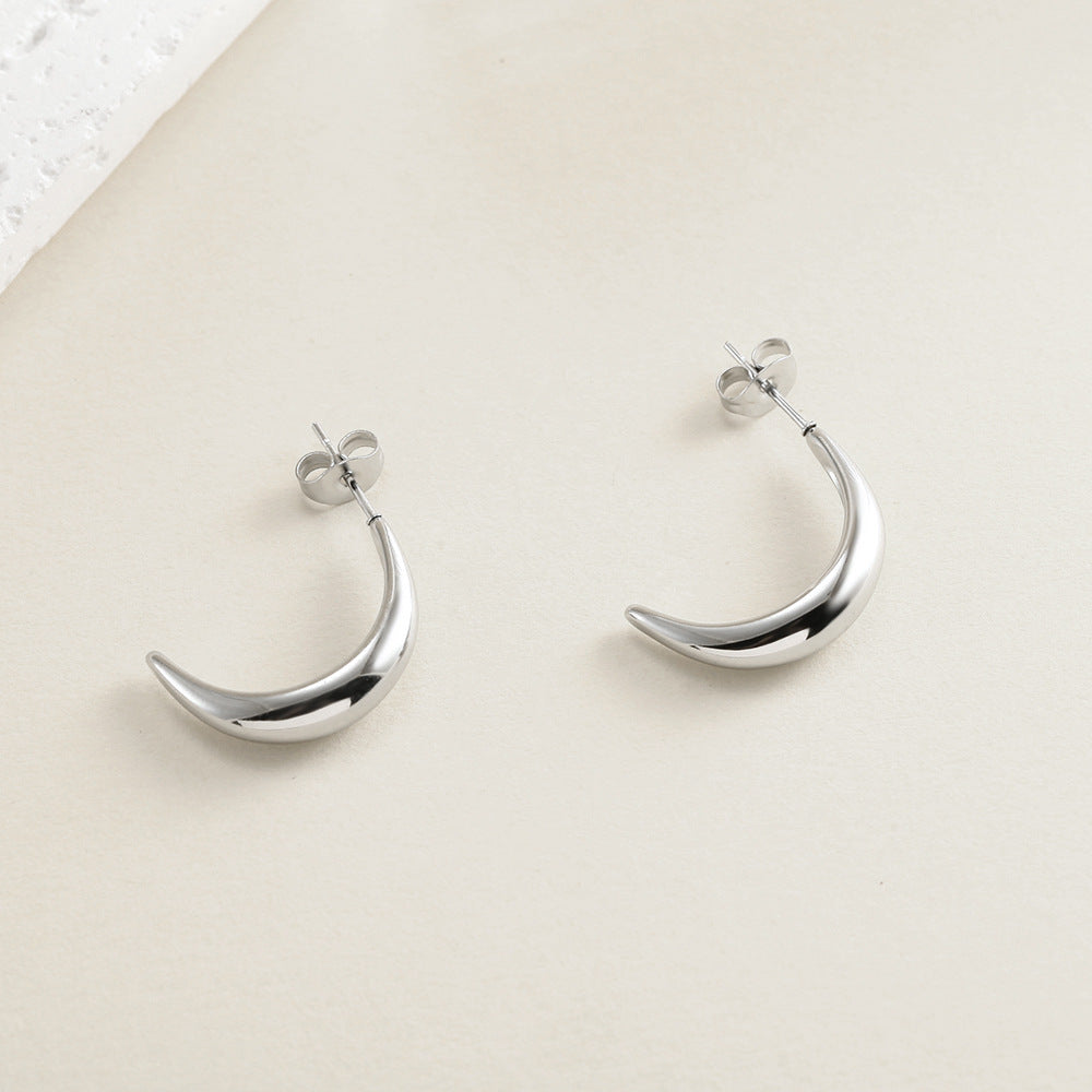 C Shape Earrings For Women In Steel Color, Made With 18K Real Gold Plated And 304 Stainless Steel Ear Pins