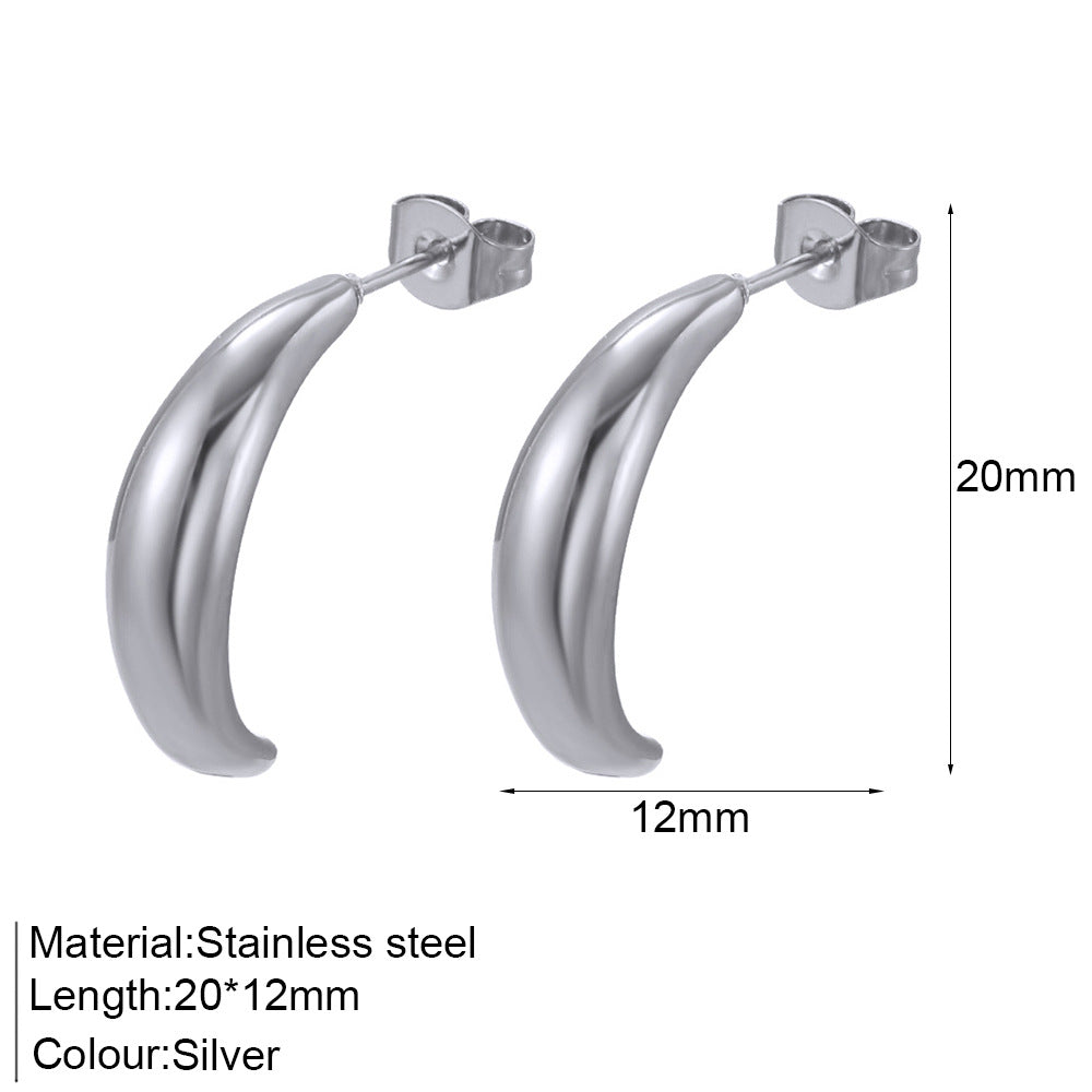 C Shape Earrings For Women In Steel Color, Made With 18K Real Gold Plated And 304 Stainless Steel Ear Pins