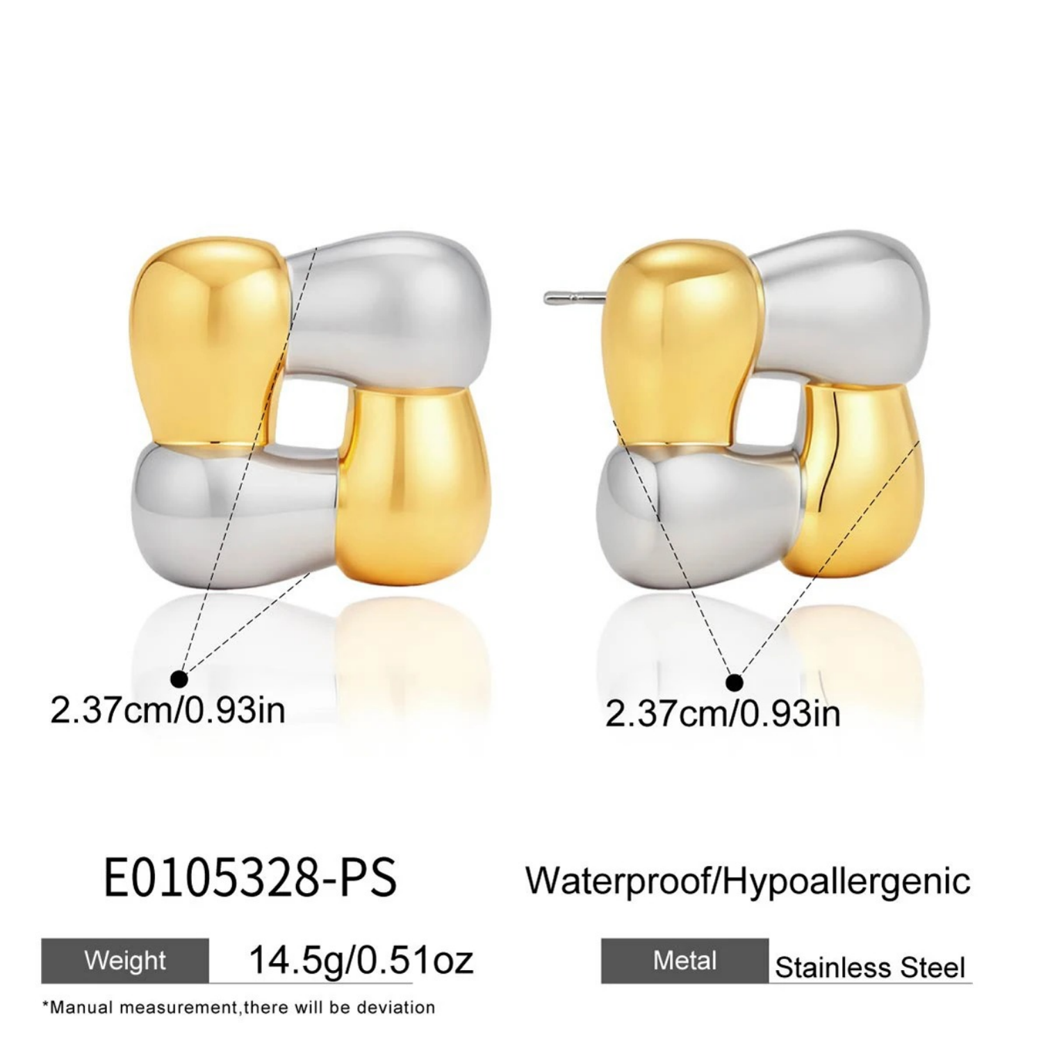 Geometric Hypoallergenic Stud Earrings For Women, 304 Stainless Steel With 18K Real Gold PVD Coated Plating, 0.03µm-0.05µm Thickness