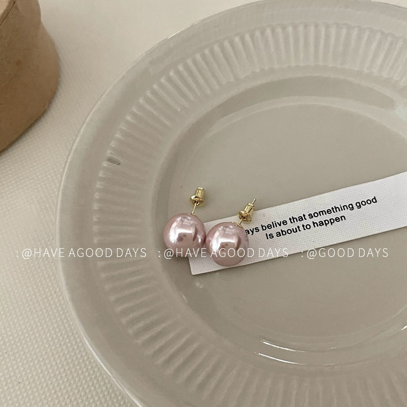 Mermaid Retro Stud Earrings For Women With Natural Pink Imitation Pearl And 925 Sterling Silver Posts