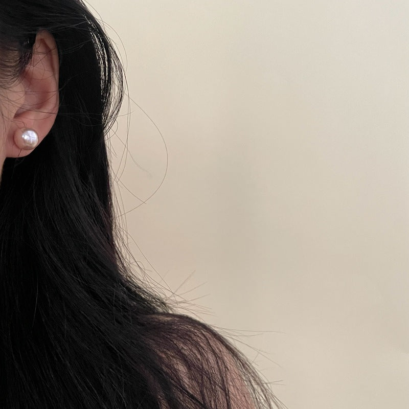 Mermaid Retro Stud Earrings For Women With Natural Pink Imitation Pearl And 925 Sterling Silver Posts