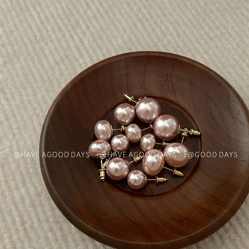 Mermaid Retro Stud Earrings For Women With Natural Pink Imitation Pearl And 925 Sterling Silver Posts
