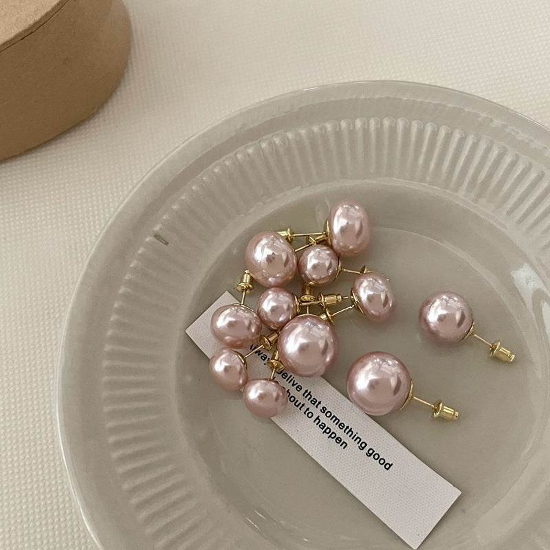 Mermaid Retro Stud Earrings For Women With Natural Pink Imitation Pearl And 925 Sterling Silver Posts