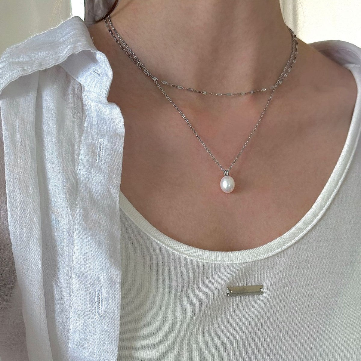 Freshwater Pearl Long Necklace For Women With Copper Chain Featuring Baroque Pearl Inlay, Perfect For Casual Wear