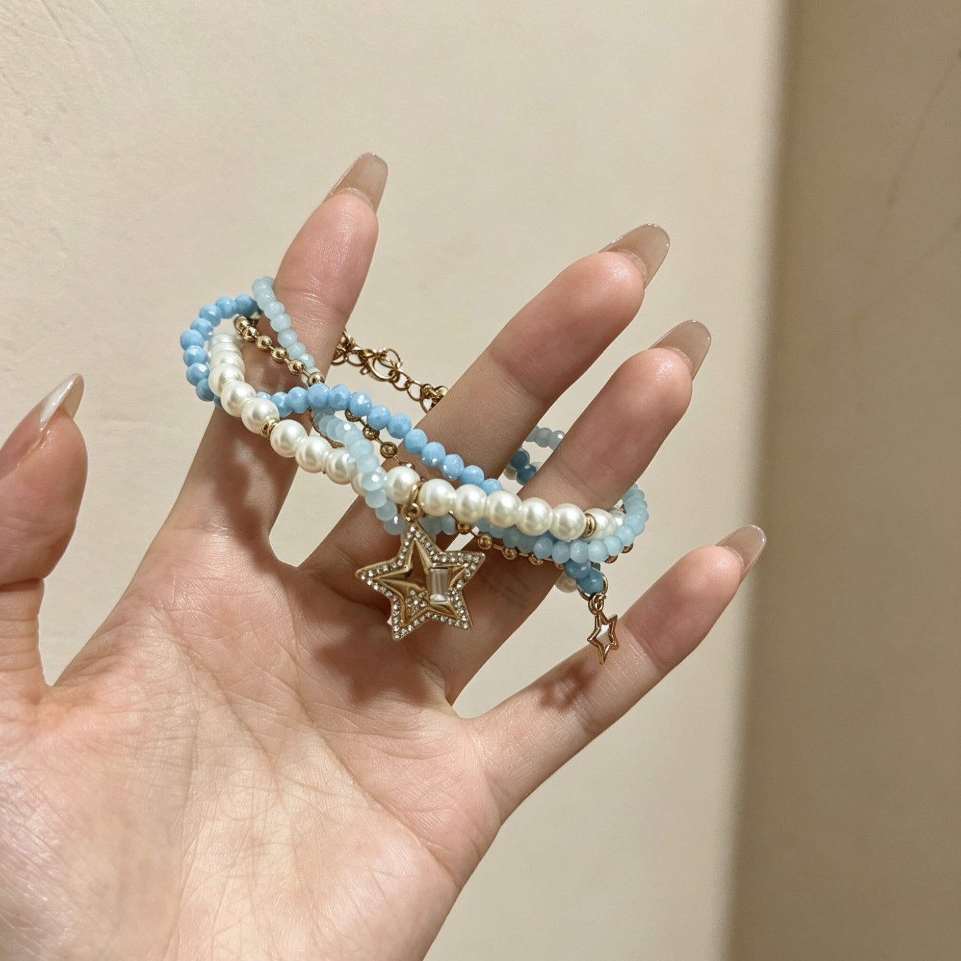 Blue Beaded Stone Necklace For Women In Marine Style With Beaded Chain Craft