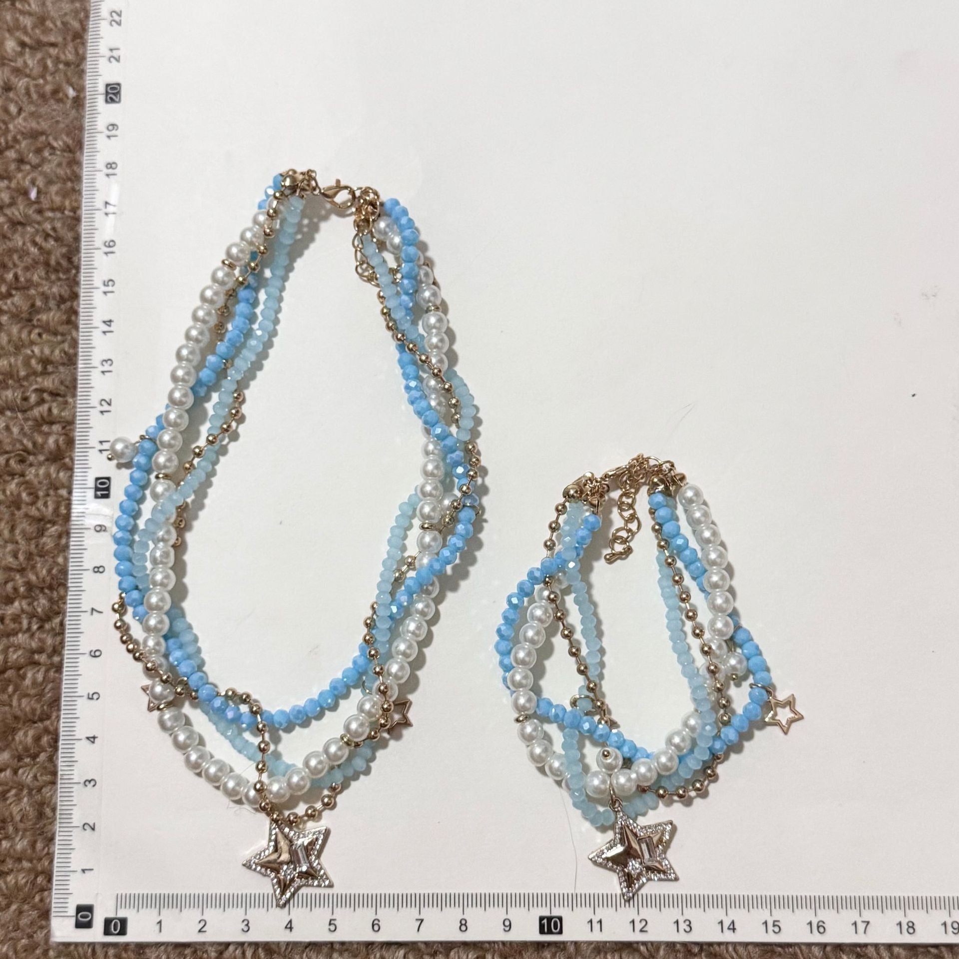 Blue Beaded Stone Necklace For Women In Marine Style With Beaded Chain Craft