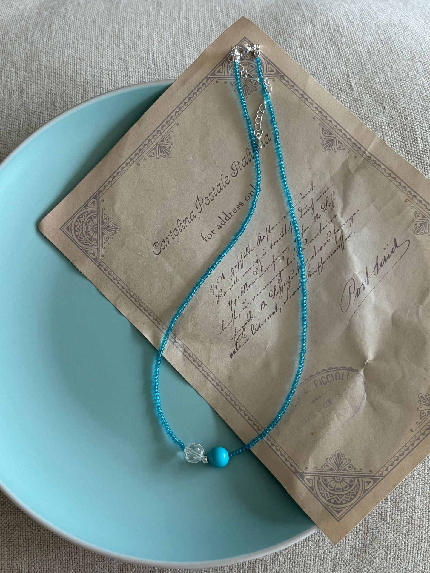 New Style Blue Seed Bead Choker Necklace For Women With Electroplated Beading Lines