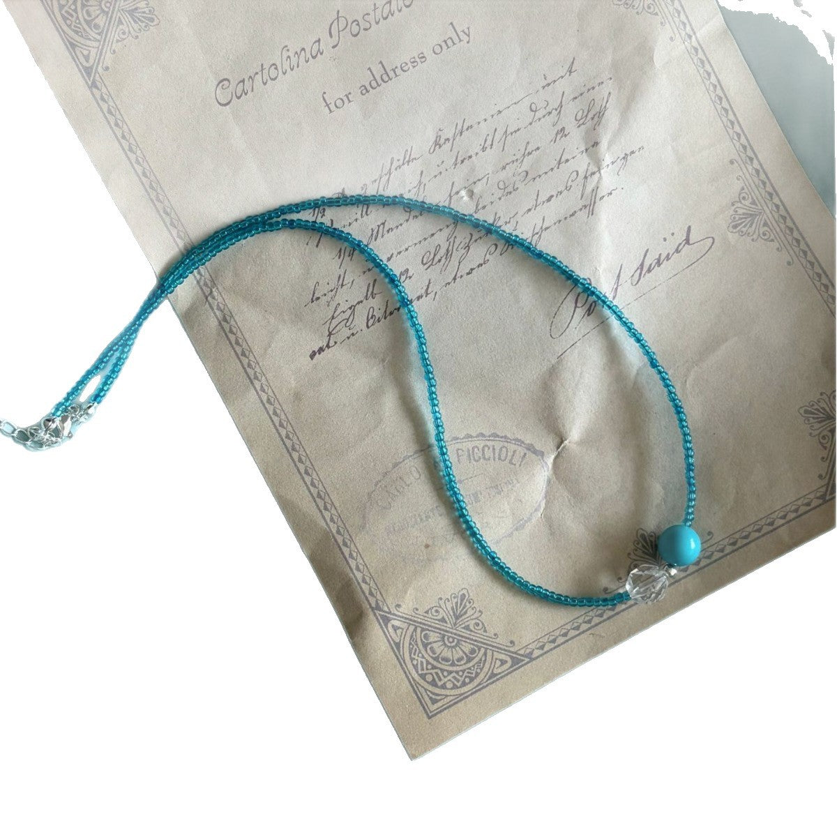 New Style Blue Seed Bead Choker Necklace For Women With Electroplated Beading Lines