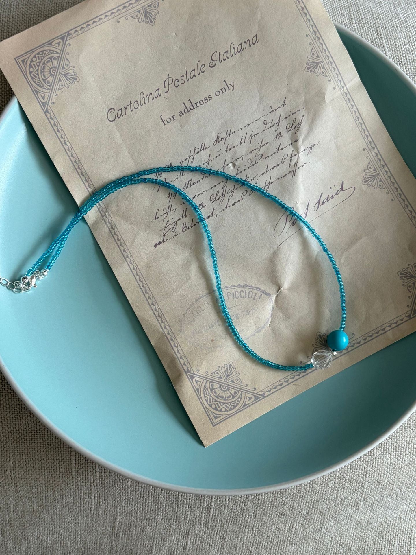 New Style Blue Seed Bead Choker Necklace For Women With Electroplated Beading Lines