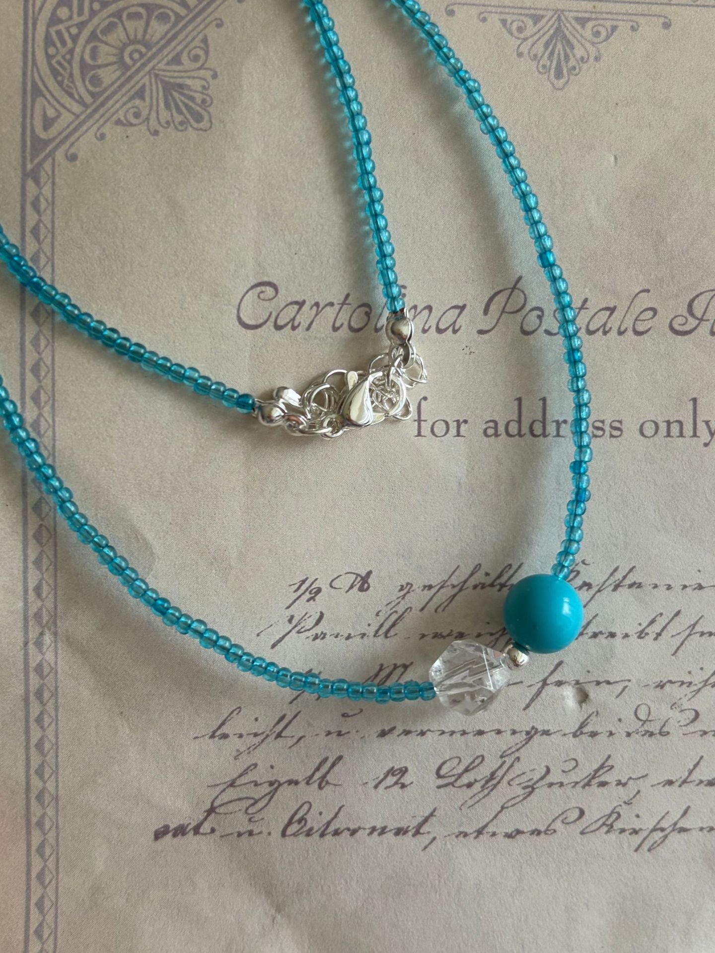 New Style Blue Seed Bead Choker Necklace For Women With Electroplated Beading Lines