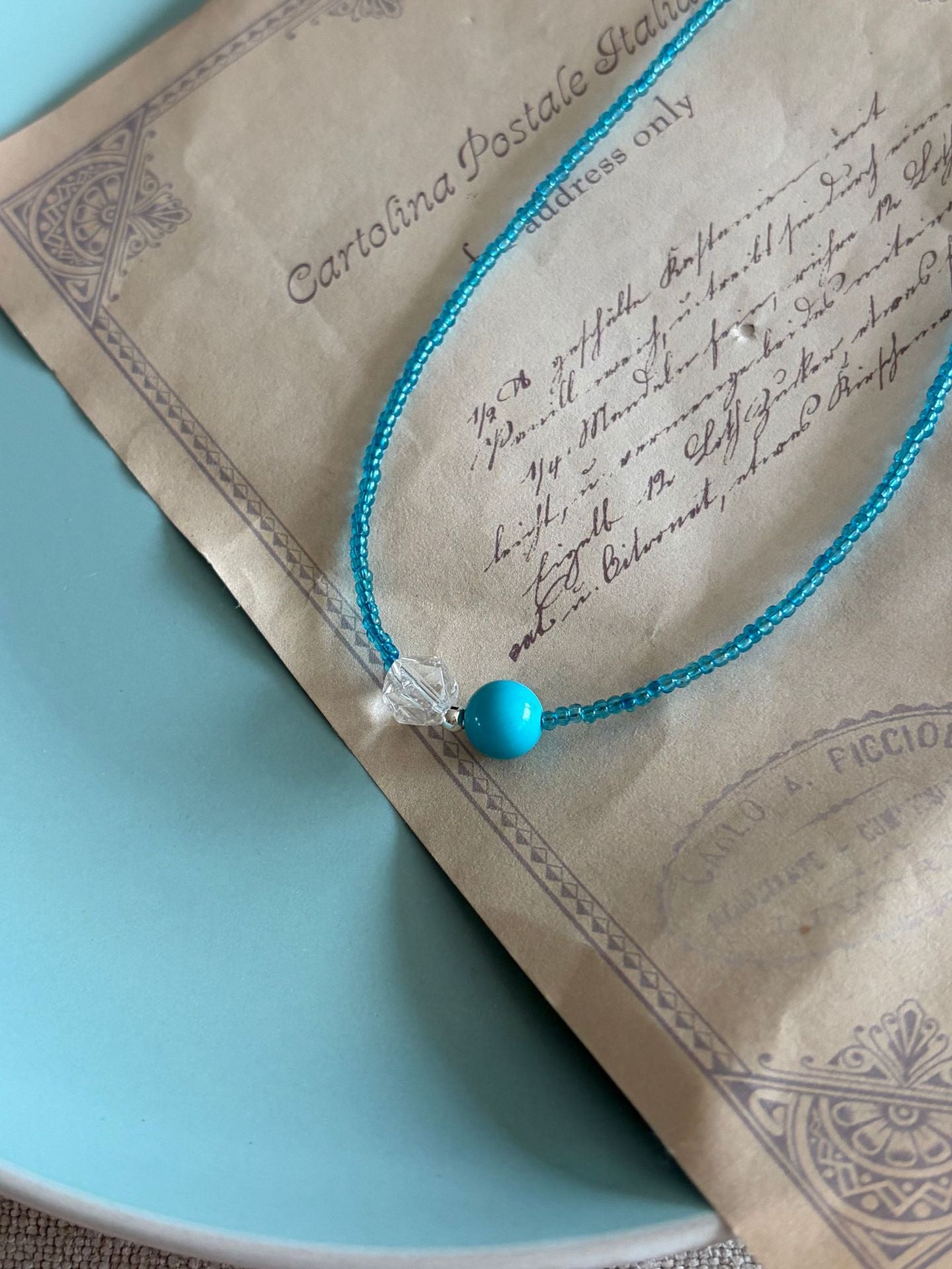 New Style Blue Seed Bead Choker Necklace For Women With Electroplated Beading Lines