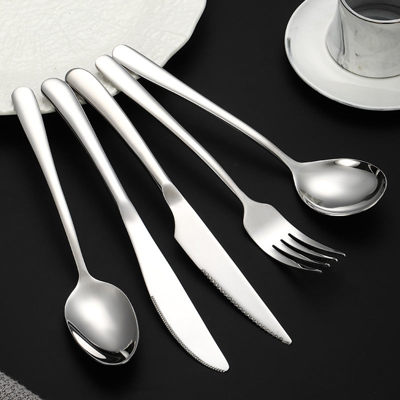 Elegant Solid Color Tableware Set With 304 Stainless Steel Inner Liner, Featuring Western Cutlery Knives, Forks, And Spoons