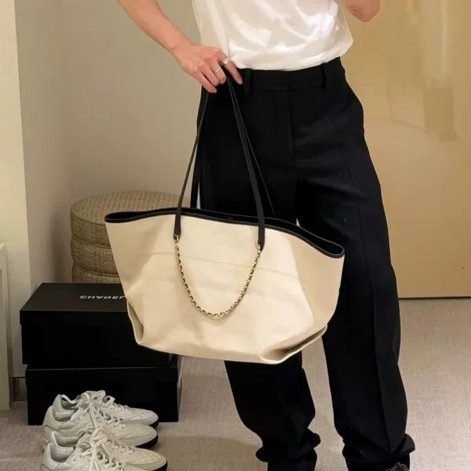 Color Block Square Canvas Tote Bag For Women Featuring Chain Strap, Perfect For  Spring And Summer
