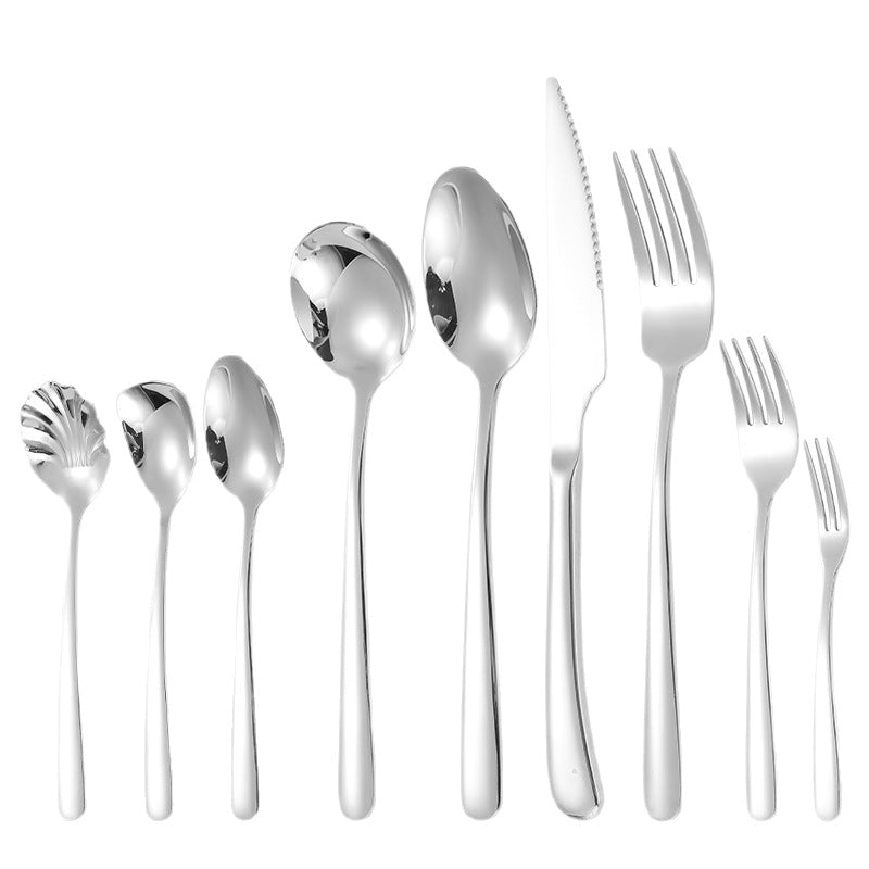 Elegant Solid Color Tableware Set With 304 Stainless Steel Inner Liner, Featuring Western Cutlery Knives, Forks, And Spoons