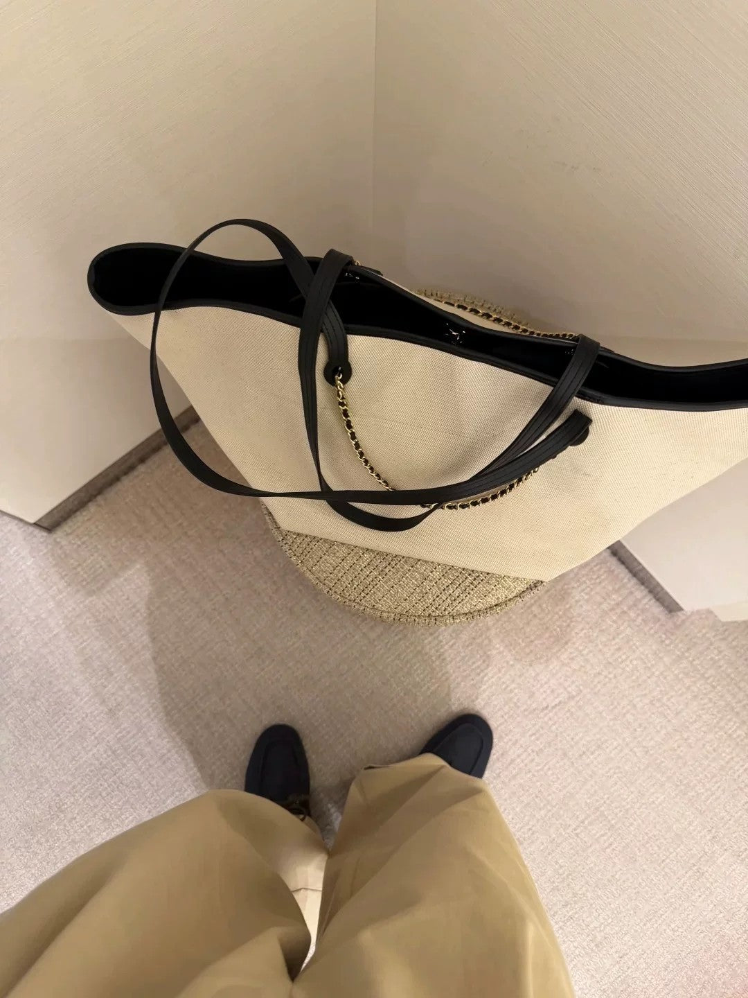 Color Block Square Canvas Tote Bag For Women Featuring Chain Strap, Perfect For  Spring And Summer