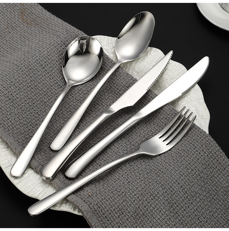 Elegant Solid Color Tableware Set With 304 Stainless Steel Inner Liner, Featuring Western Cutlery Knives, Forks, And Spoons