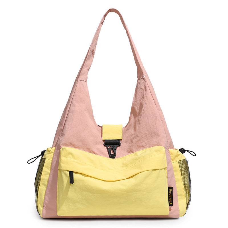 Color Block Square Nylon Tote Bag For Women With Single Shoulder Strap