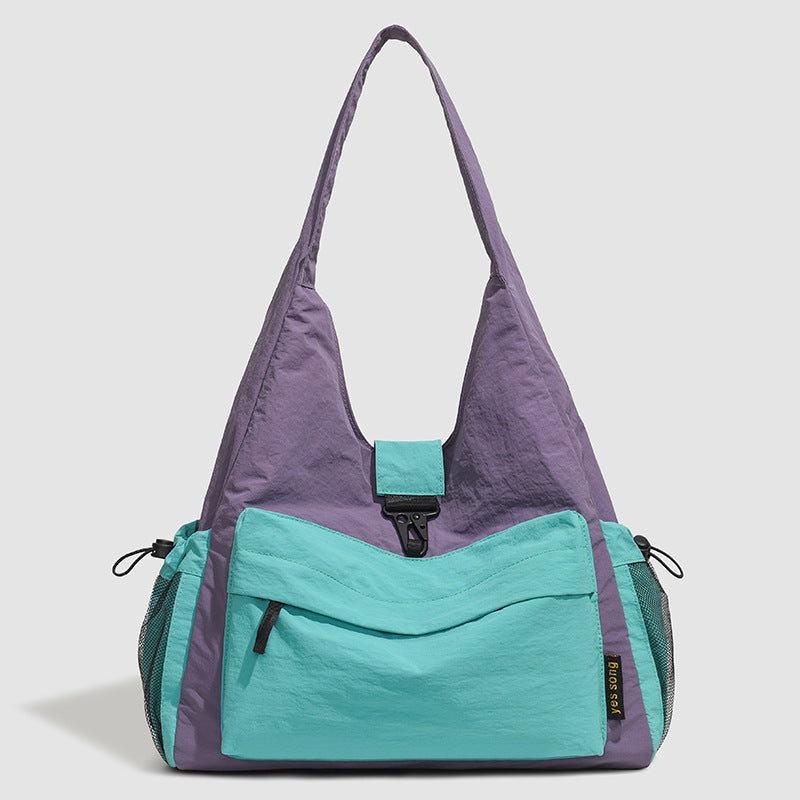 Color Block Square Nylon Tote Bag For Women With Single Shoulder Strap