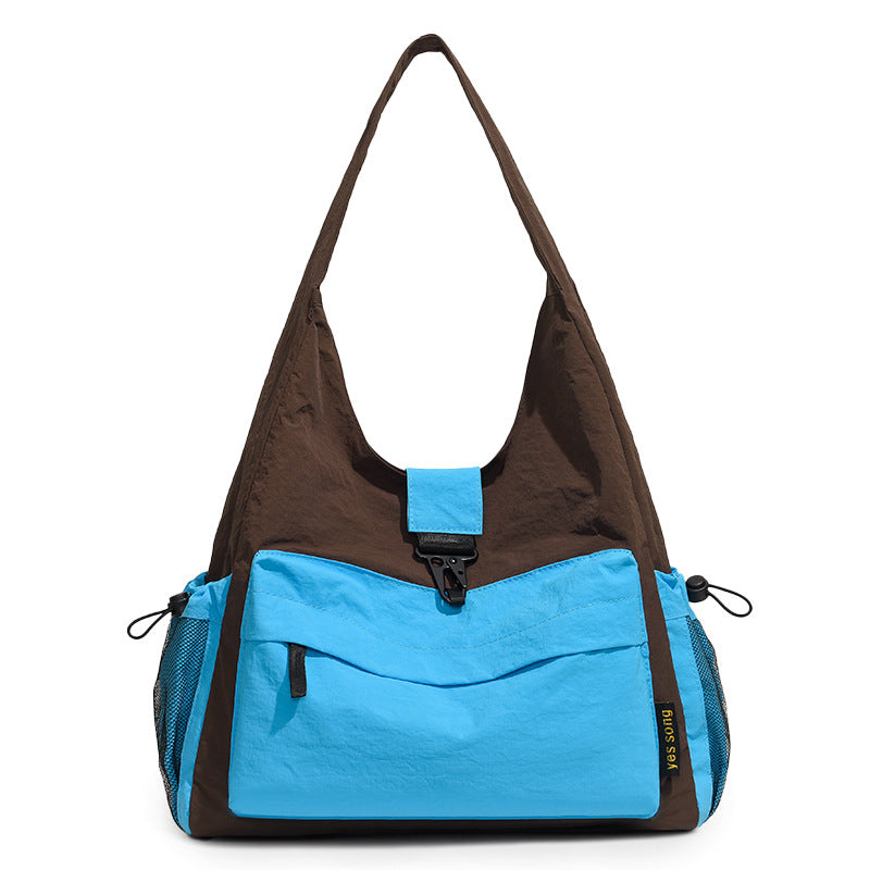 Color Block Square Nylon Tote Bag For Women With Single Shoulder Strap