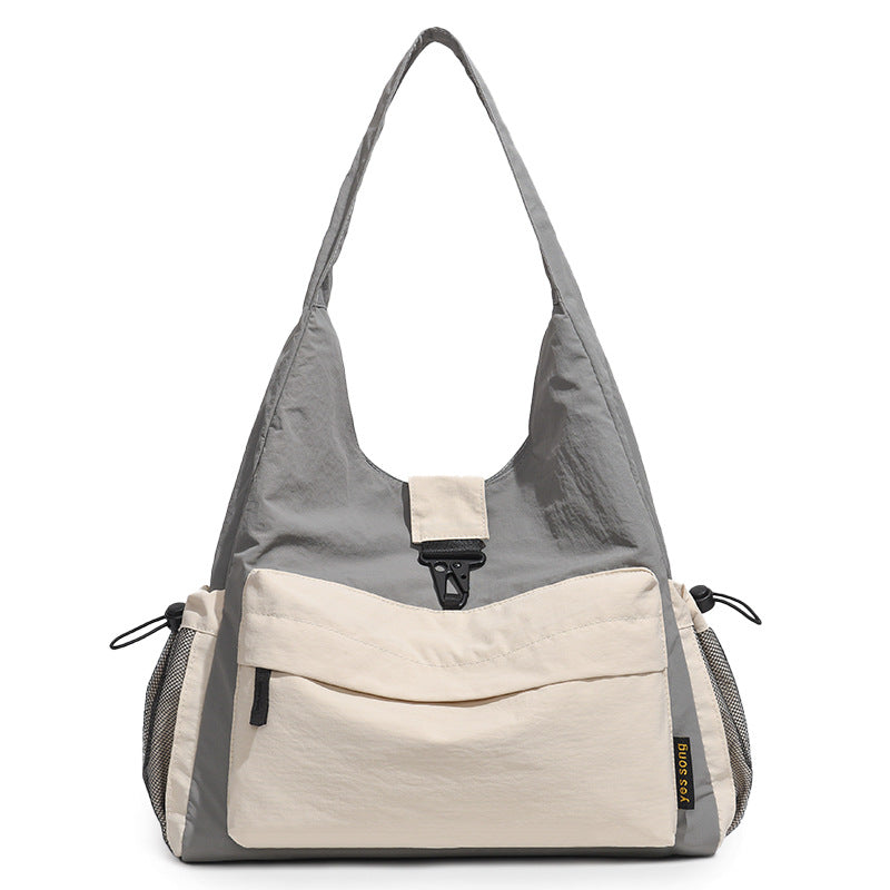 Color Block Square Nylon Tote Bag For Women With Single Shoulder Strap