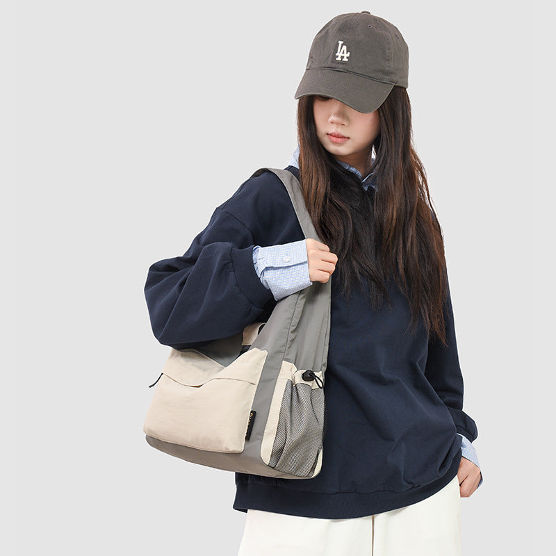 Color Block Square Nylon Tote Bag For Women With Single Shoulder Strap
