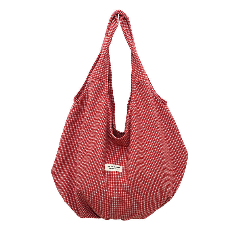 Canvas Crossbody Bag In Dumpling Shape With Lattice Pattern And Sewing Thread Detail, Featuring Sling Strap For  Autumn And Winter