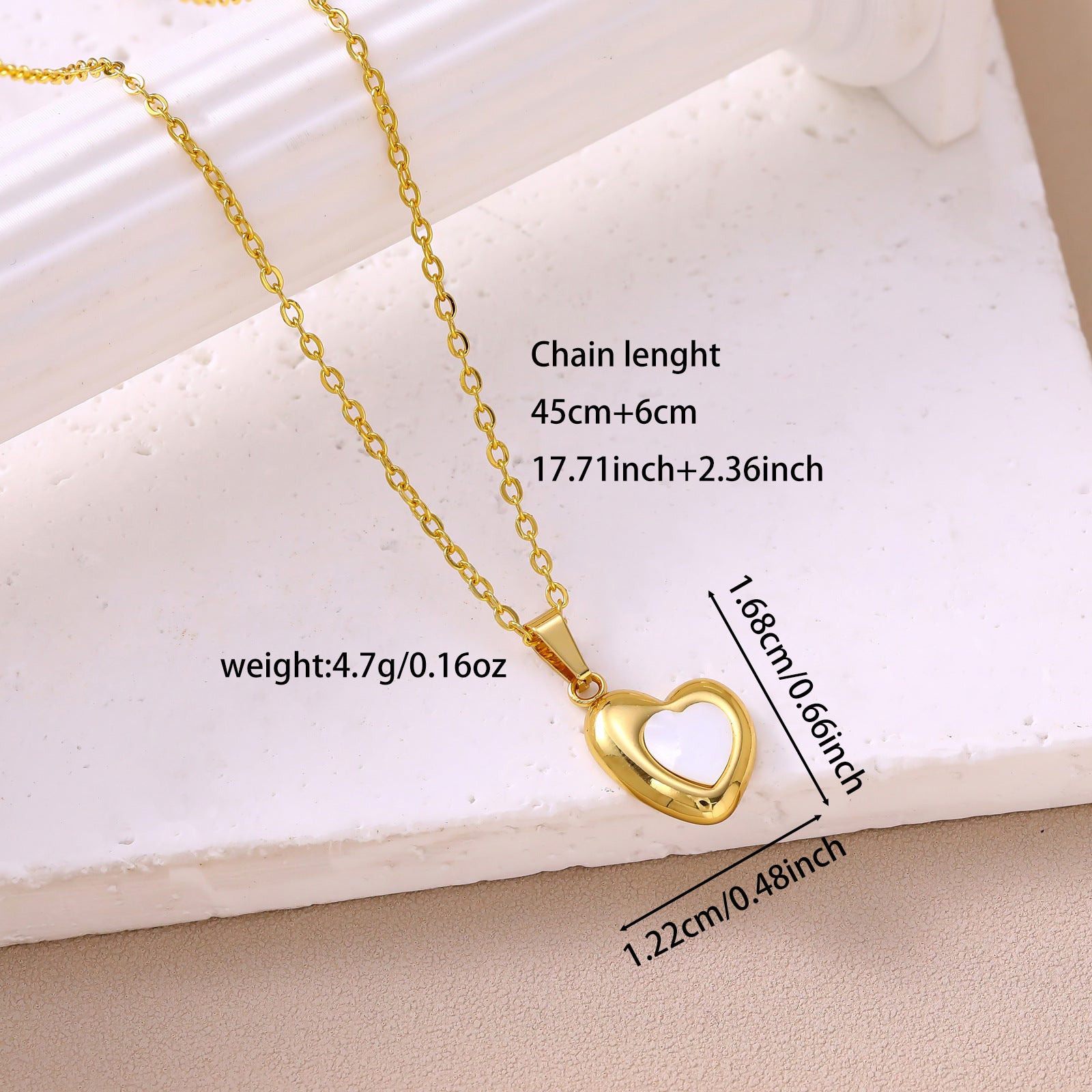 Heart Shape Necklace For Women With 304 Stainless Steel Chain And Pendant Inlaid With Shell