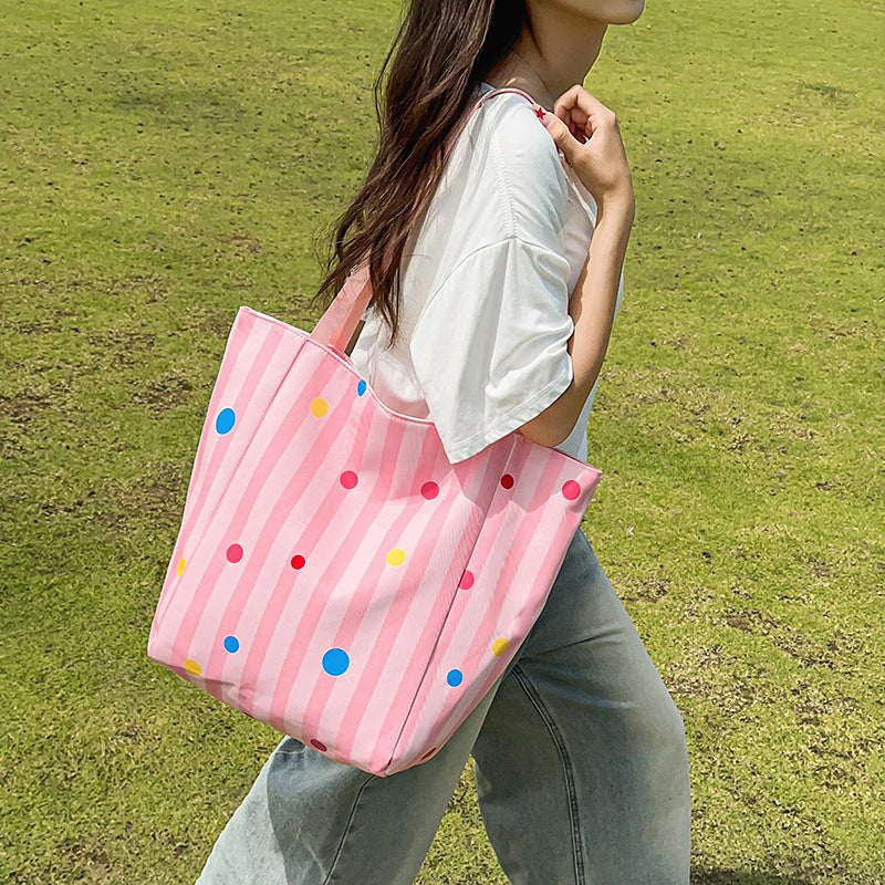 Color Block Square Nylon Tote Bag With Single Shoulder Strap, Large Capacity, Perfect For Spring