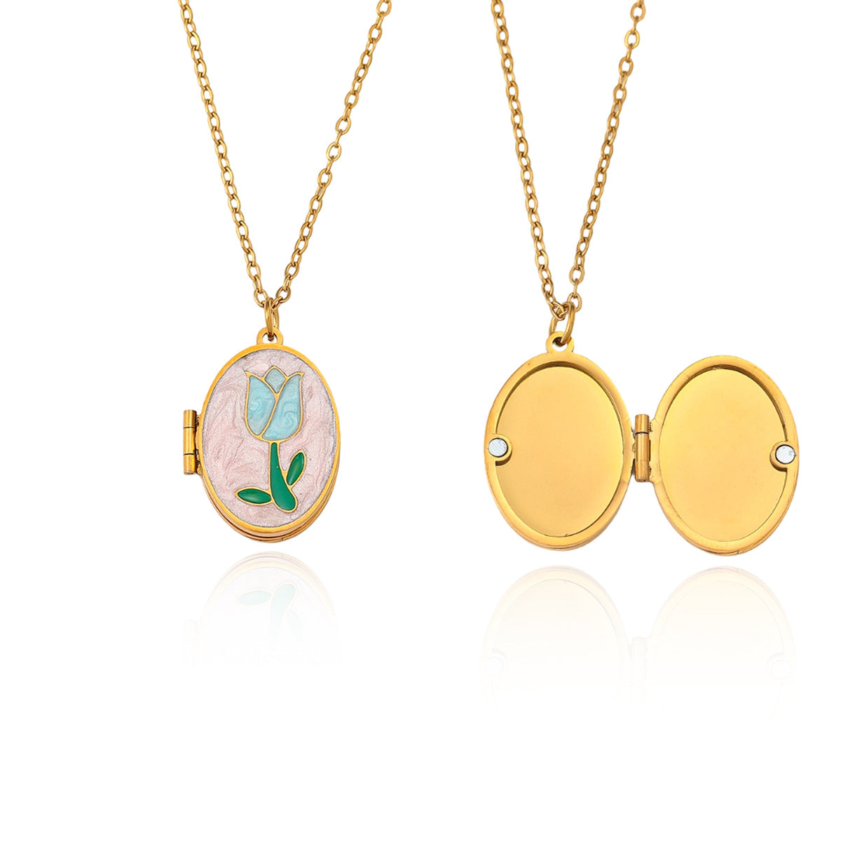Elegant Heart Shape Locket Necklace For Women, Waterproof Non Tarnish 304 Stainless Steel With Multicolor Cable Chain