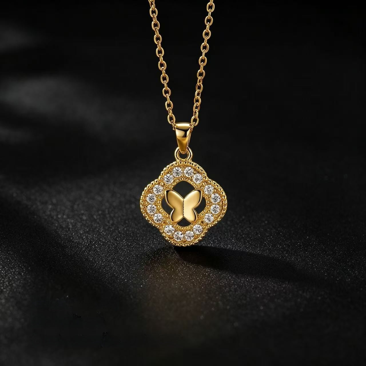 Heart Shape Necklace For Women In Titanium Steel With Zircon Inlay, Featuring PVD Coated 18K Real Gold Plated Copper Pendant