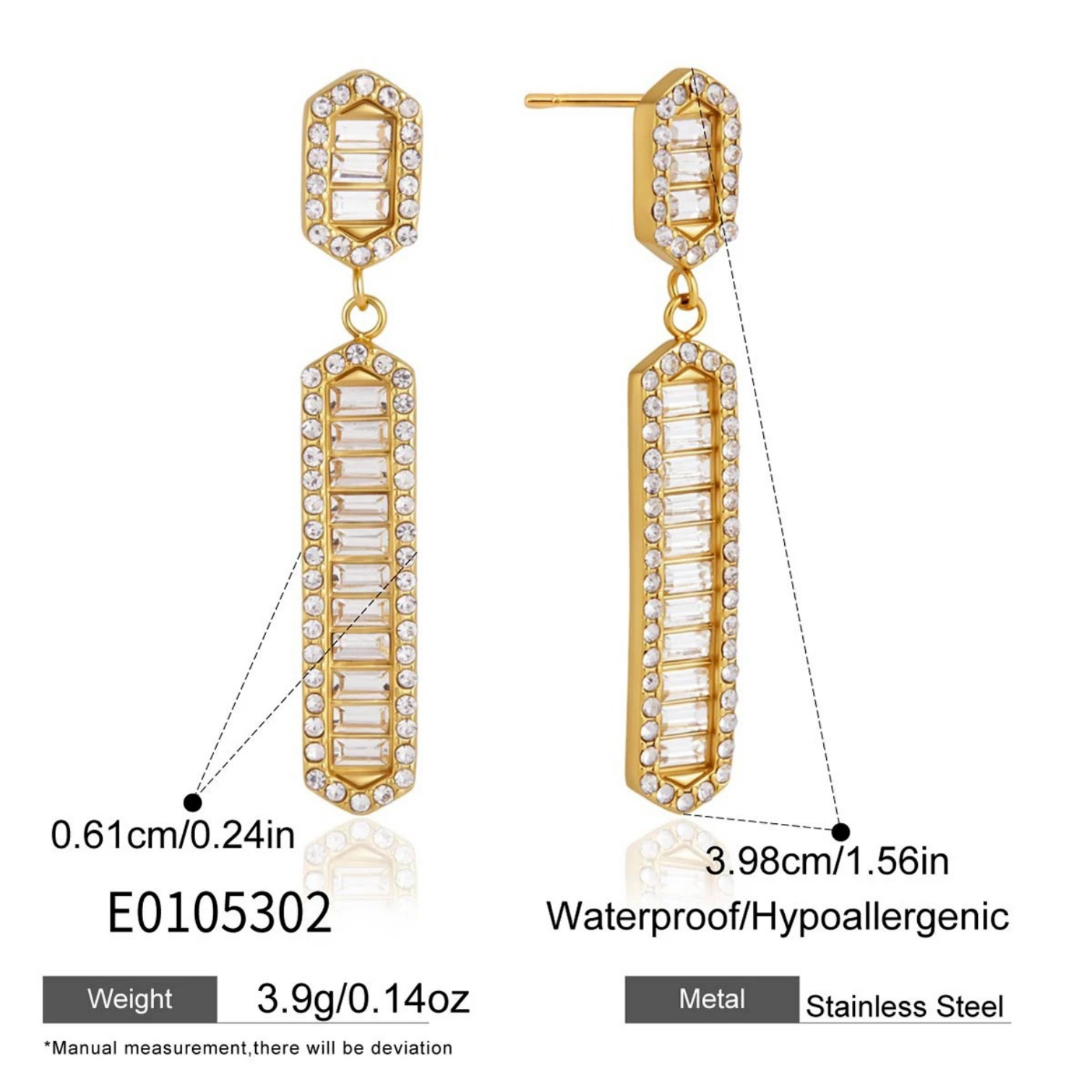 Geometric Hypoallergenic Earrings For Women In 304 Stainless Steel With 18K Real Gold PVD Coating And Zircon Inlay