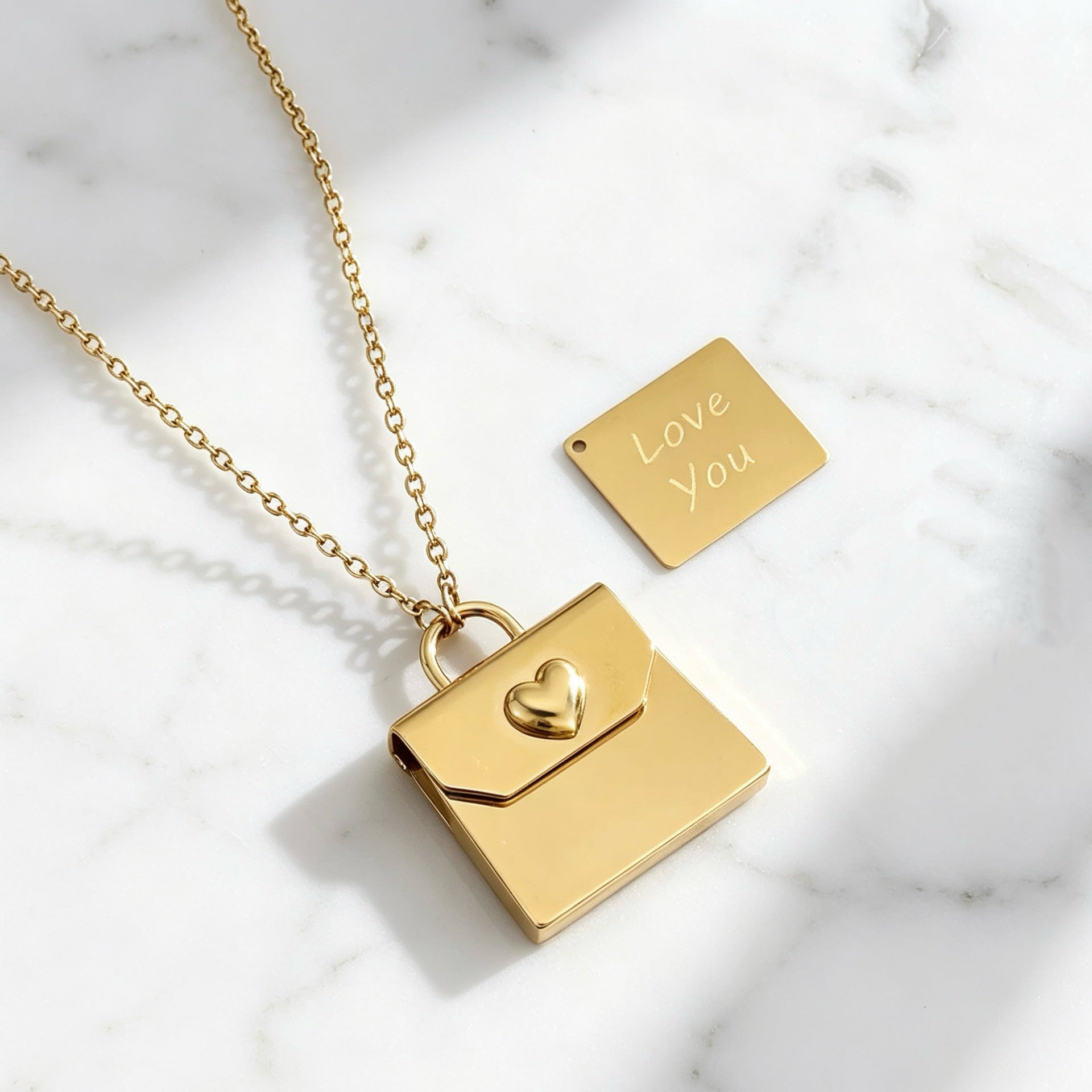 Heart Shape Necklace For Women In Steel Color, 304 Stainless Steel With Cable Chain, PVD Coated And Real Gold Plated