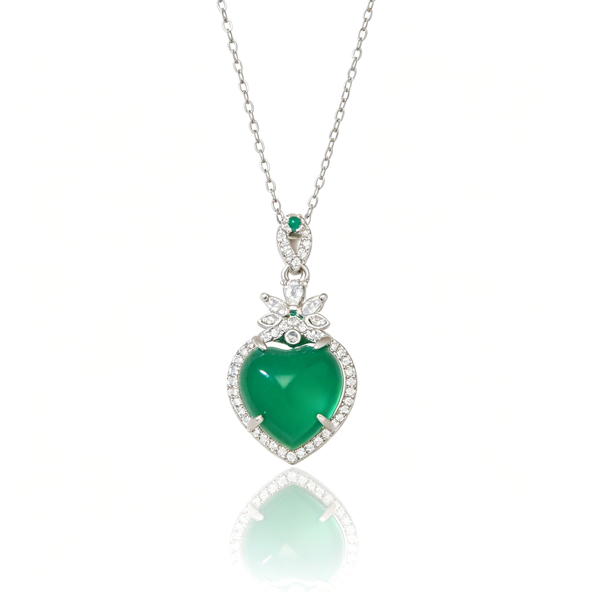 Heart Shape May Birthstone Emerald Choker Necklace For Women In 304 Stainless Steel With Electroplated Copper Pendant And Cable Chain