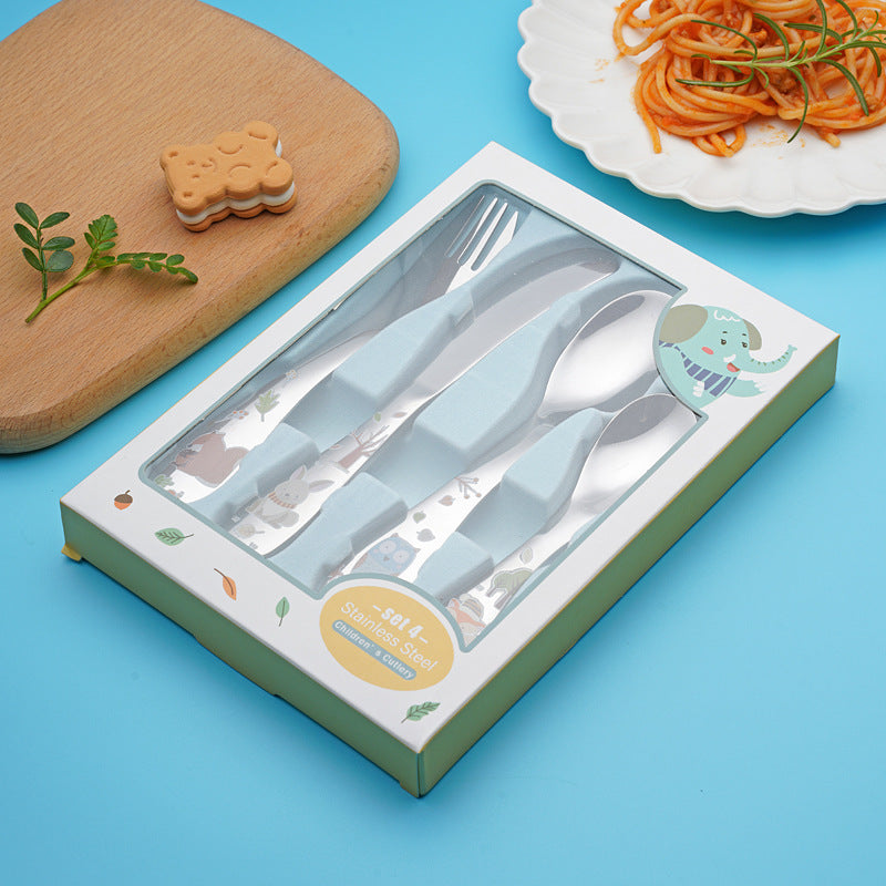 Cute Cartoon Tableware Set Featuring 304 Stainless Steel Inner Liner, Including Western Style Knife, Fork, And Spoon