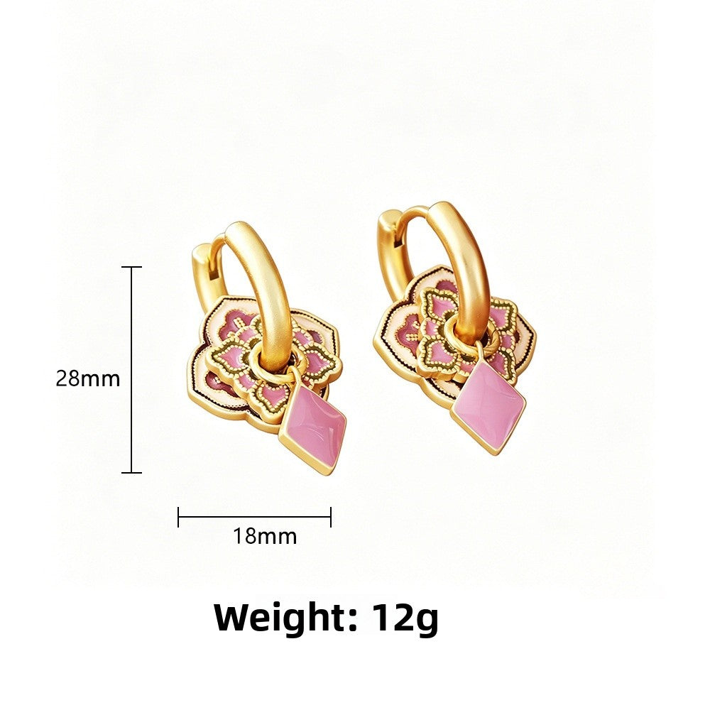 Multicolor Enamel Flowers Earrings For Women In Real Gold Plated Copper