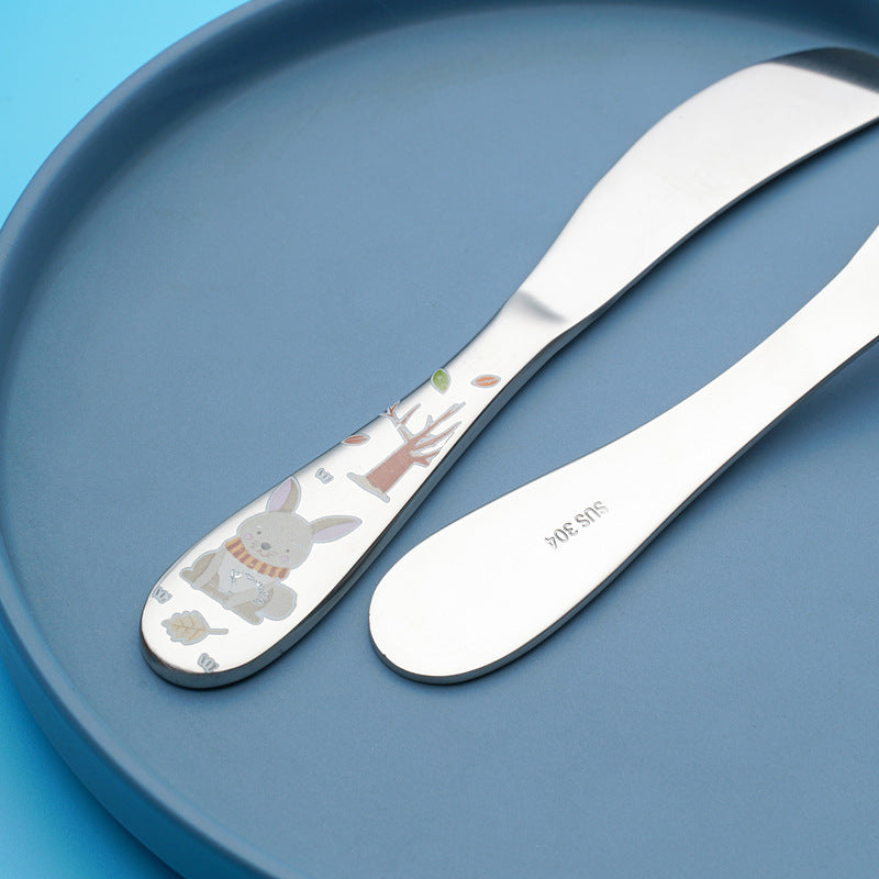Cute Cartoon Tableware Set Featuring 304 Stainless Steel Inner Liner, Including Western Style Knife, Fork, And Spoon