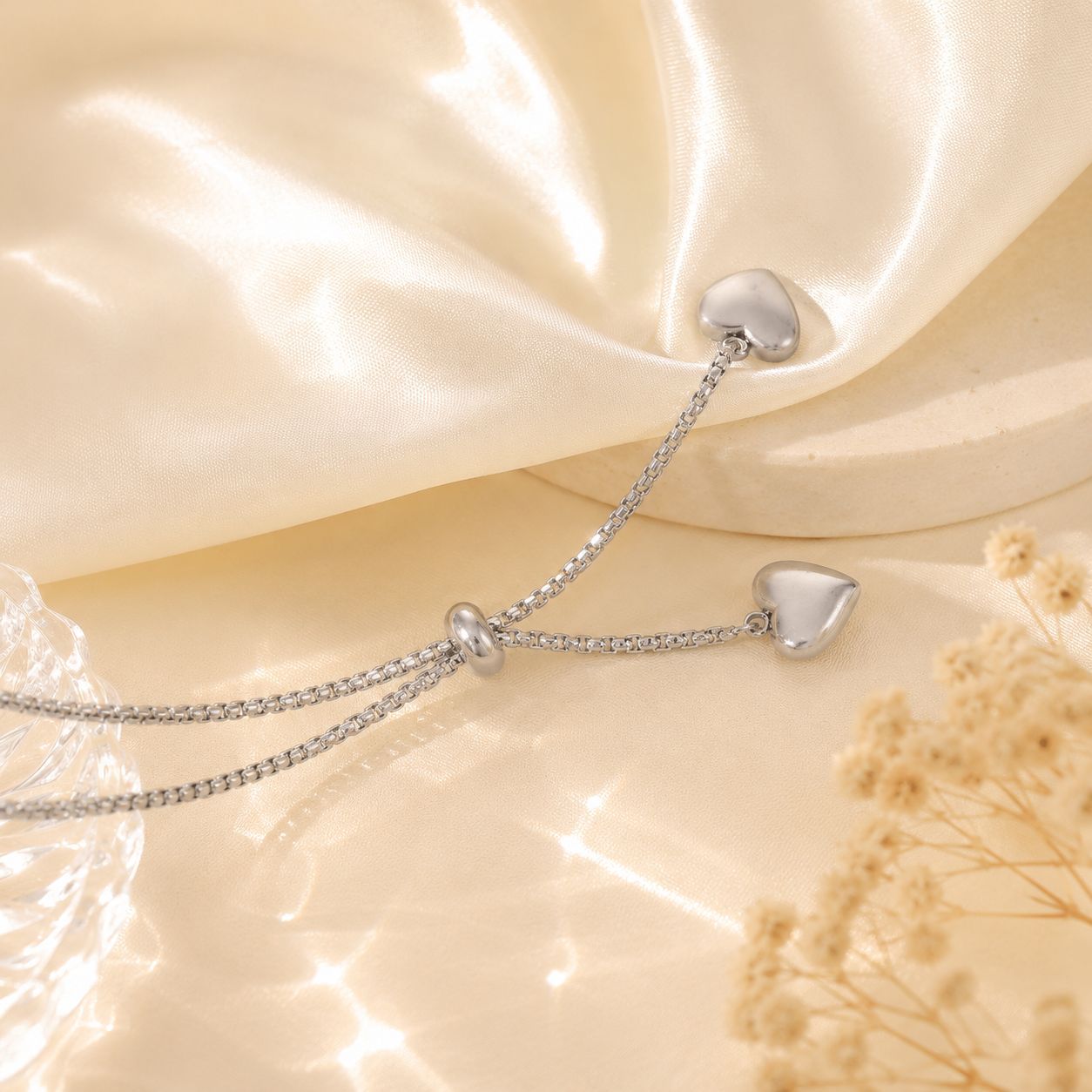Heart Shape Necklace For Unisex, Waterproof Non Tarnish 18K Real Gold Plated Titanium Steel With Slider Chain