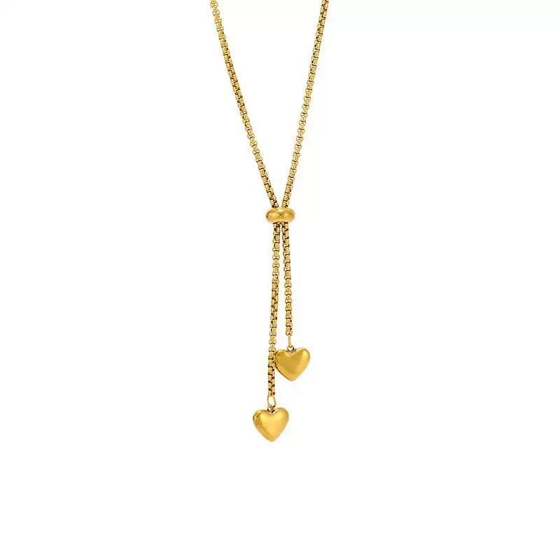 Heart Shape Necklace For Unisex, Waterproof Non Tarnish 18K Real Gold Plated Titanium Steel With Slider Chain